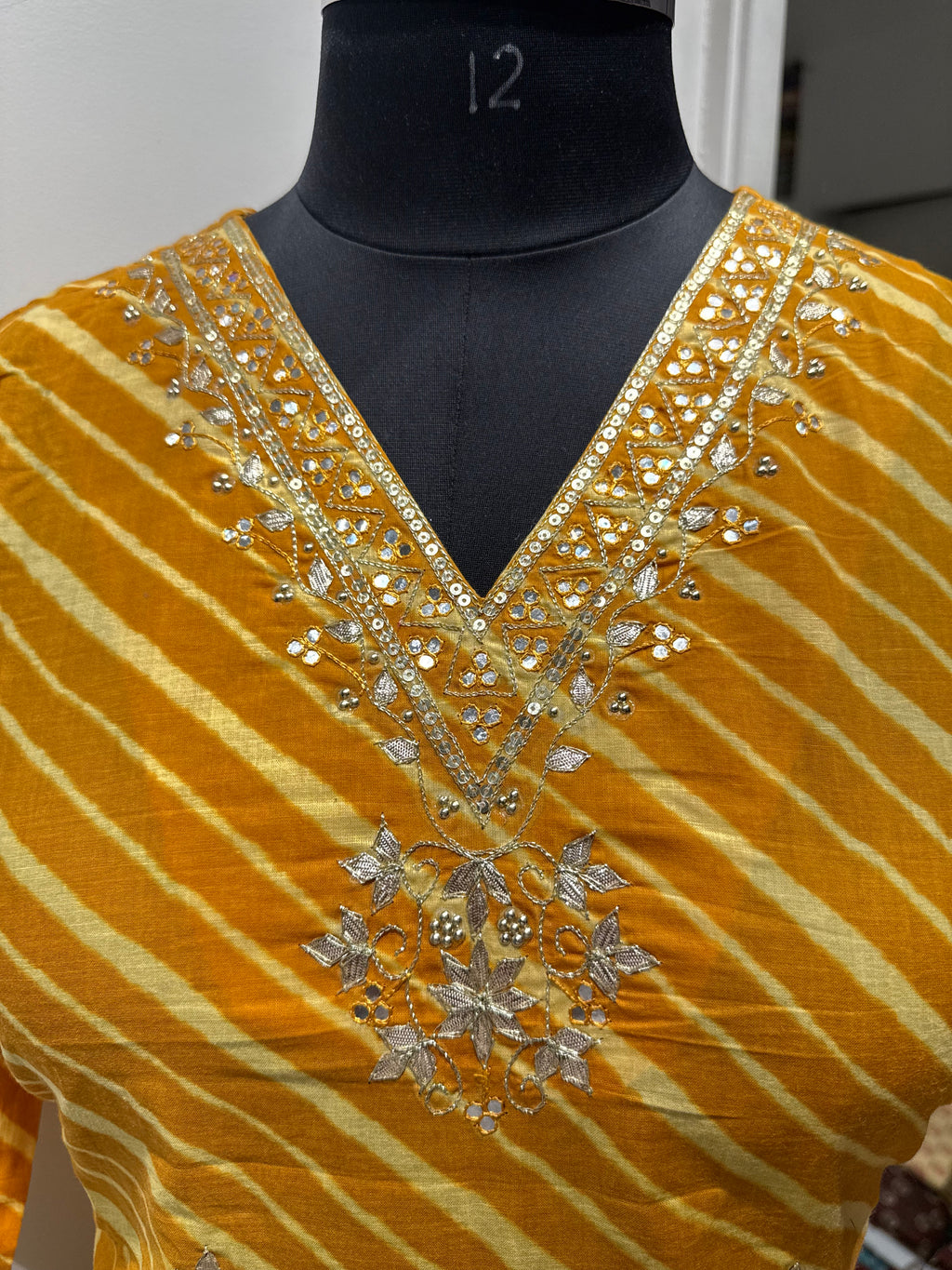 Mustard Yellow Leheriya Print Cotton Kurta Set for Women – Straight Suit with Bandhani Dupatta