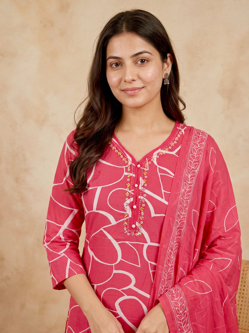 Rose Pink Heart Print Premium Cotton Kurta Set