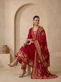 Maroon Floral Border Premium Cotton Anarkali Kurta Set