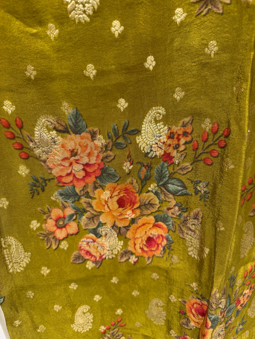 Mehandi Green Floral Silk Kurta Set with Matching Dupatta