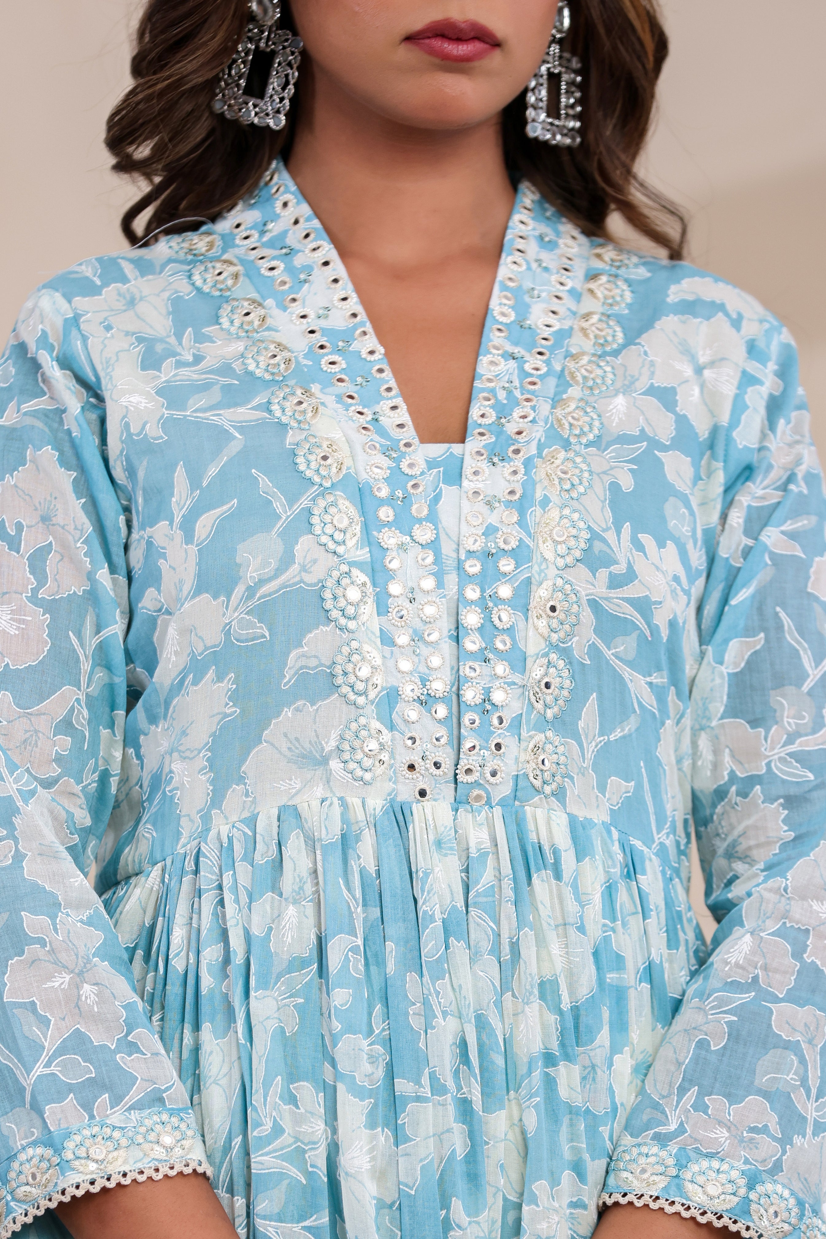Anarkali Sky Blue Pure Cotton Suit