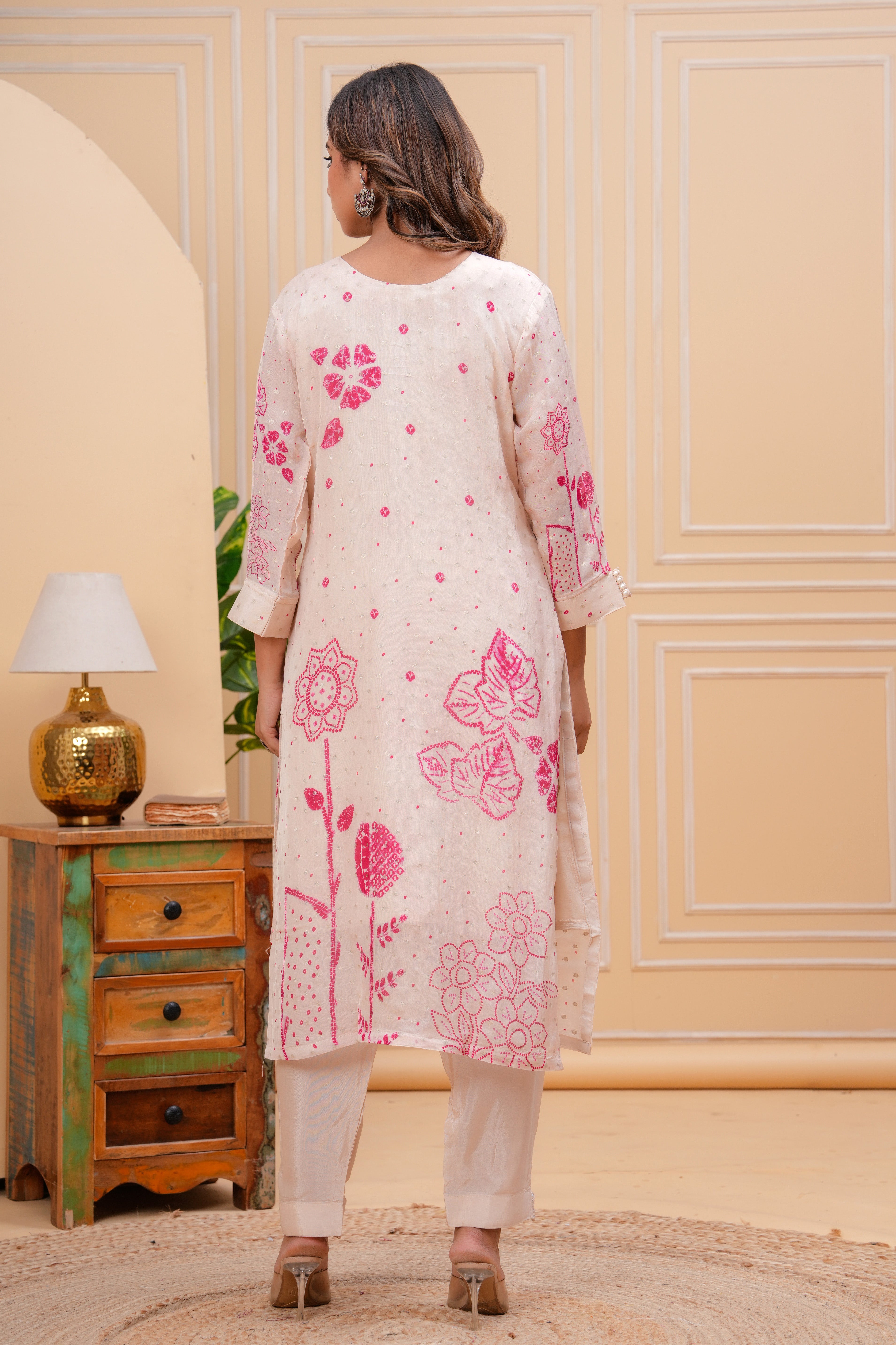 White Suit Set With Pink Detailing