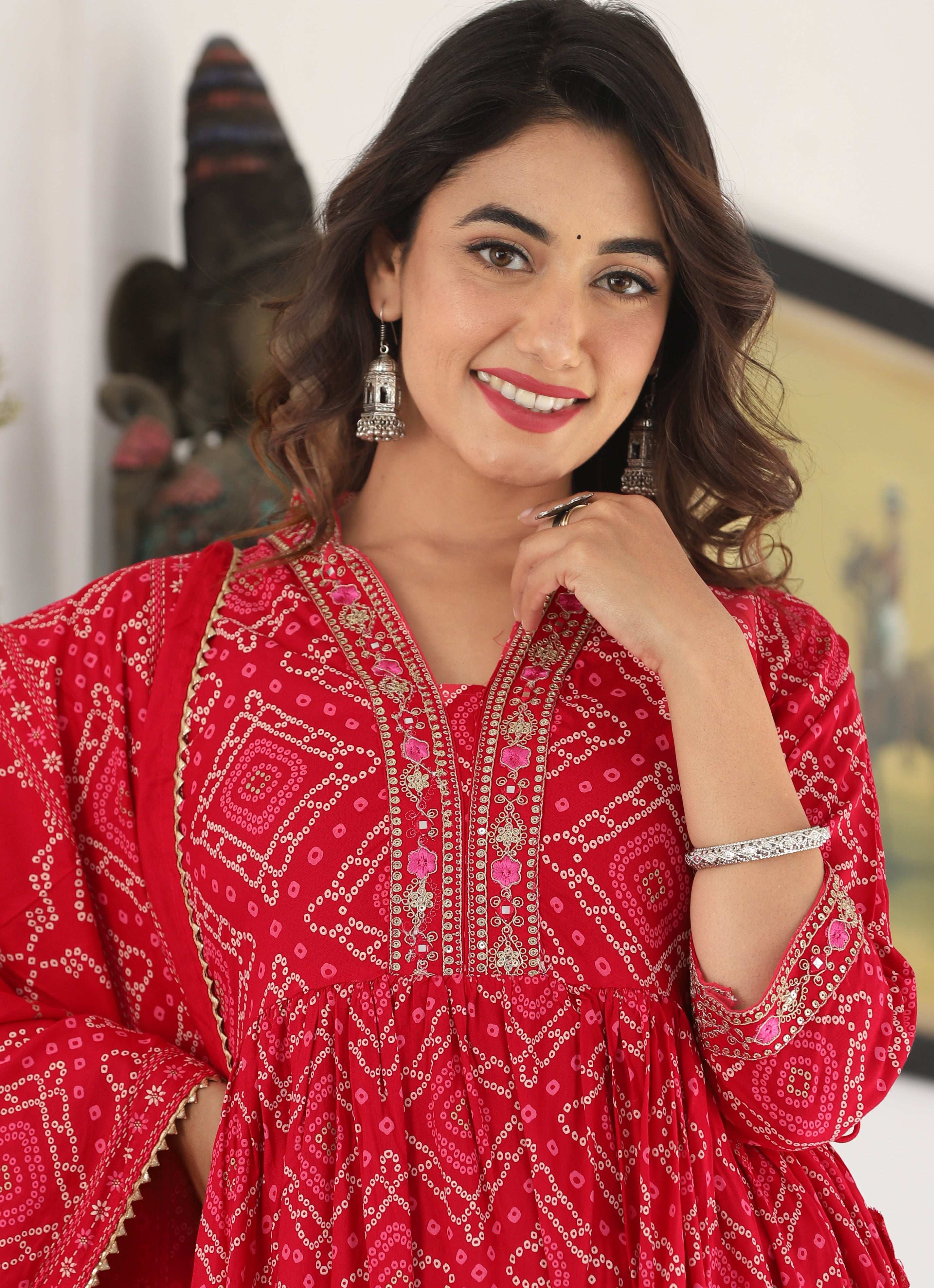 Bandhni Print Red Suit