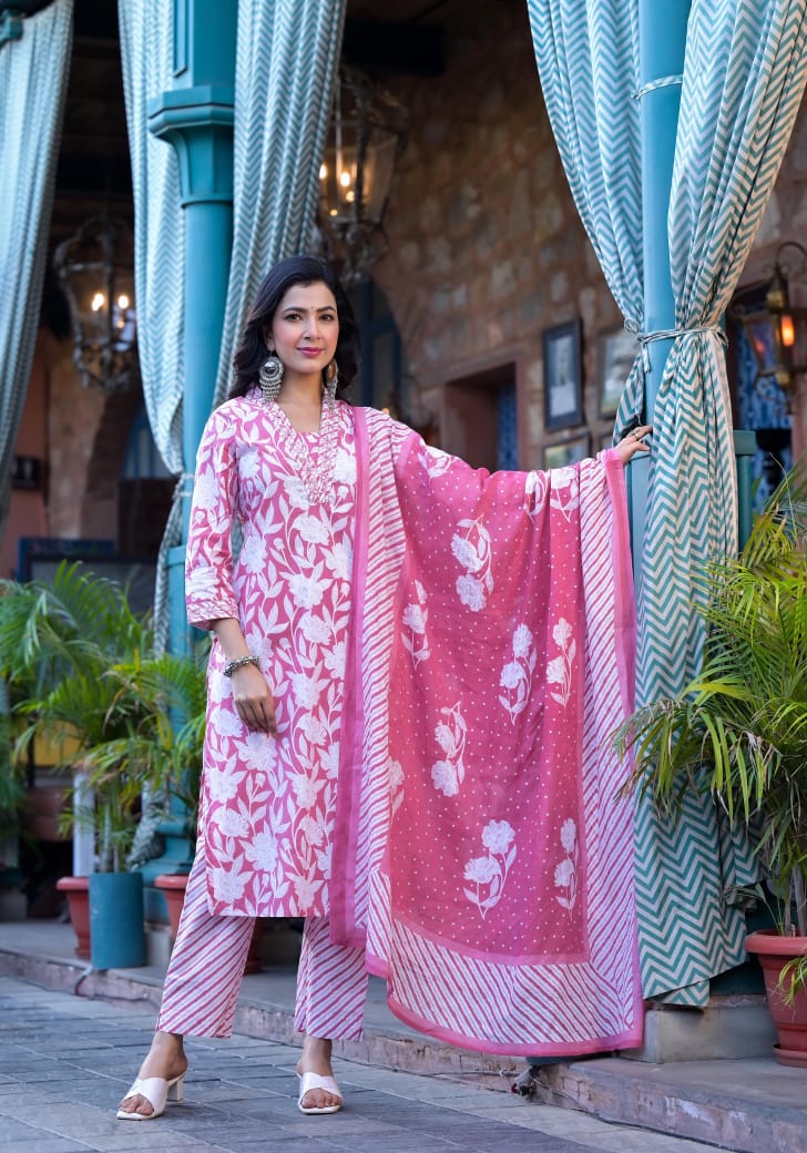 Dark Pink Cotton Suit