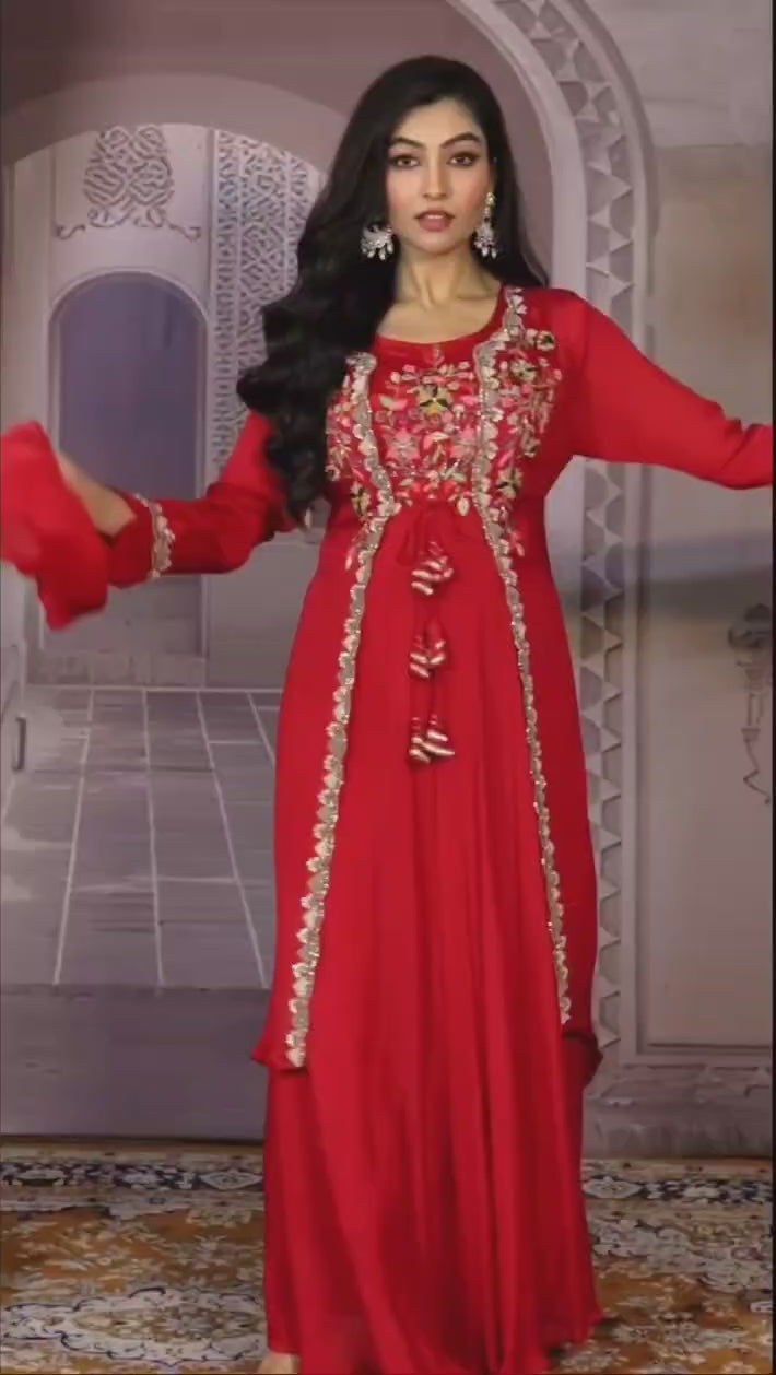 Wine Indowestern With Shrug