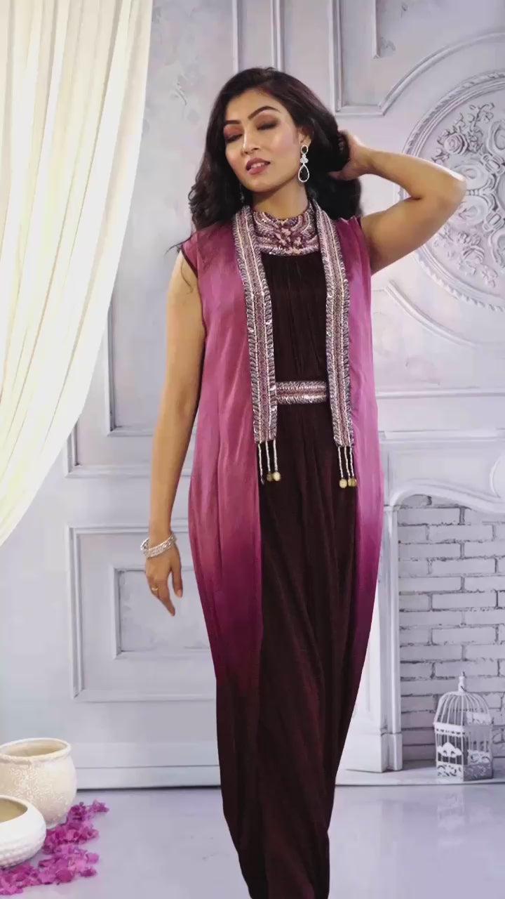 Pink Ombre Dyed Chinon Silk Dress With Pants