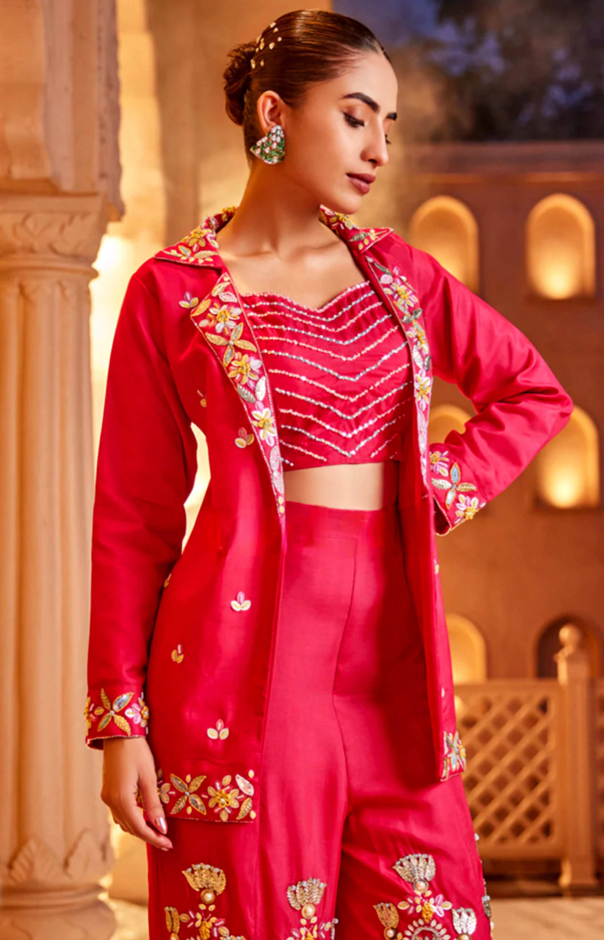 Dark Pink Coat Pant Style Dress