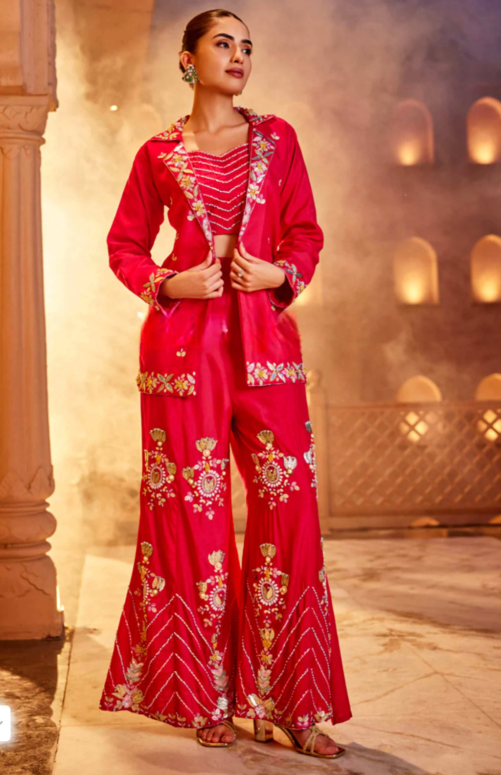 Dark Pink Coat Pant Style Dress