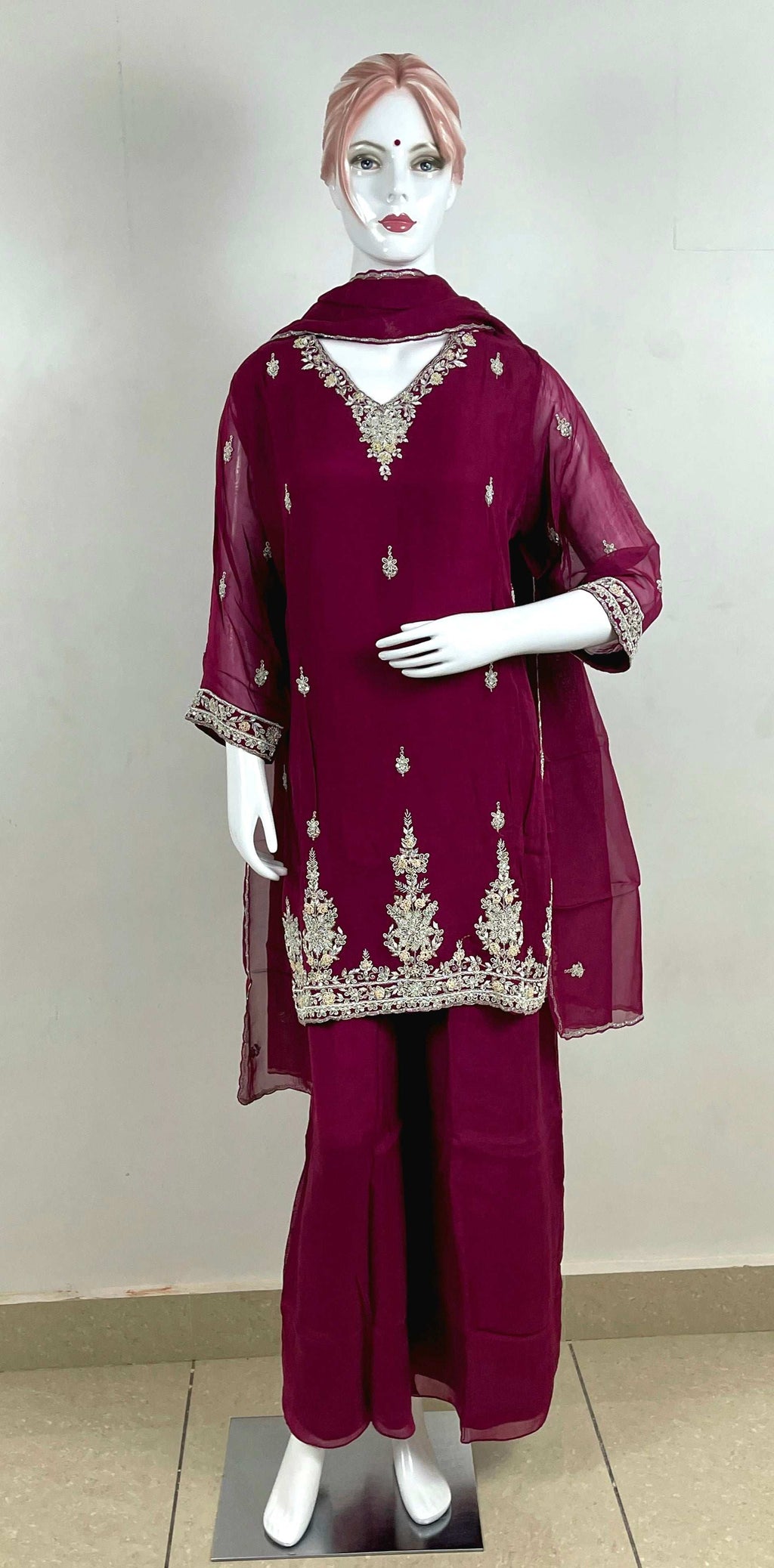 Deep Maroon Suit With zardosi Art Work By SA