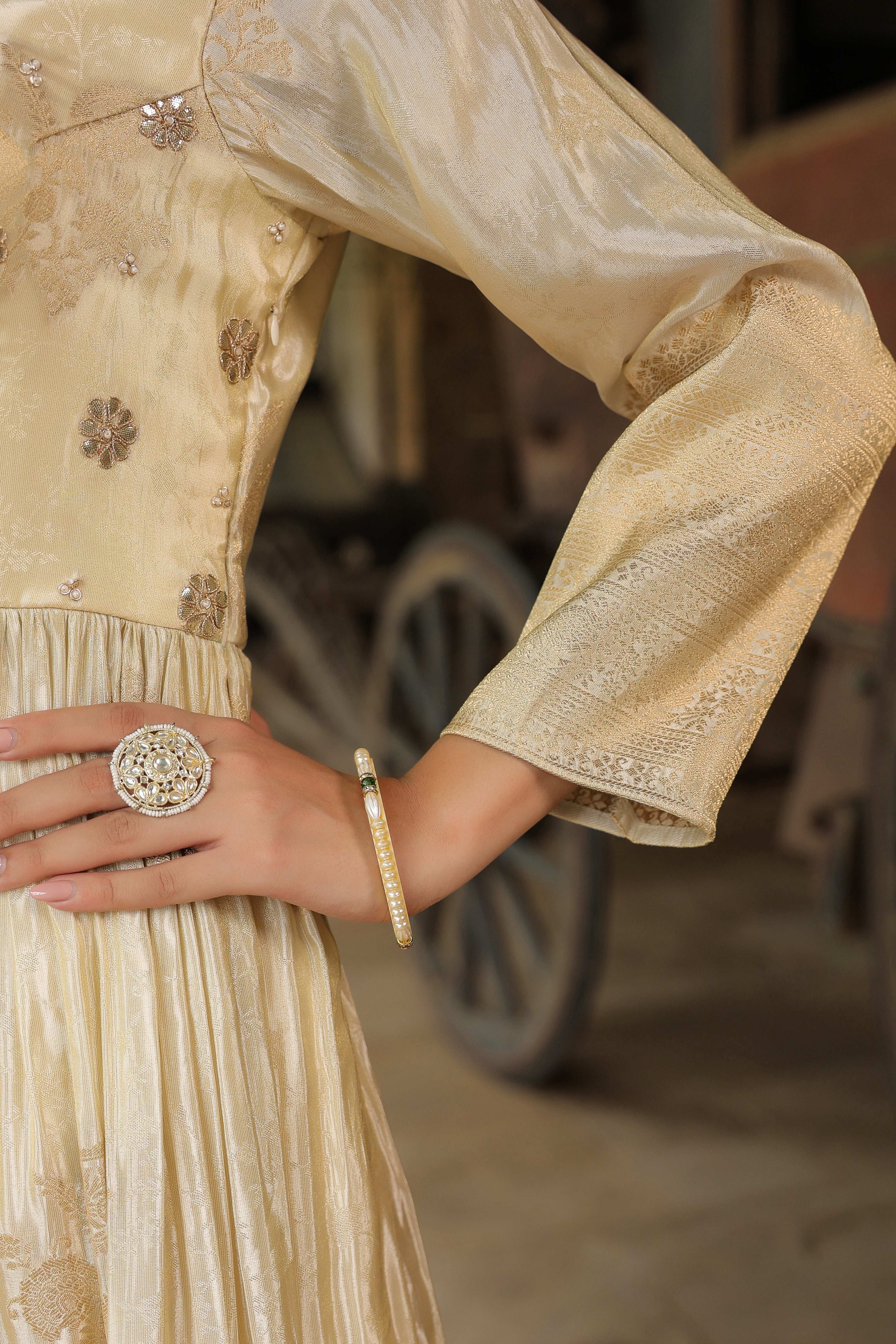 Pure Banarasi Silk Gottapati Cream Suit