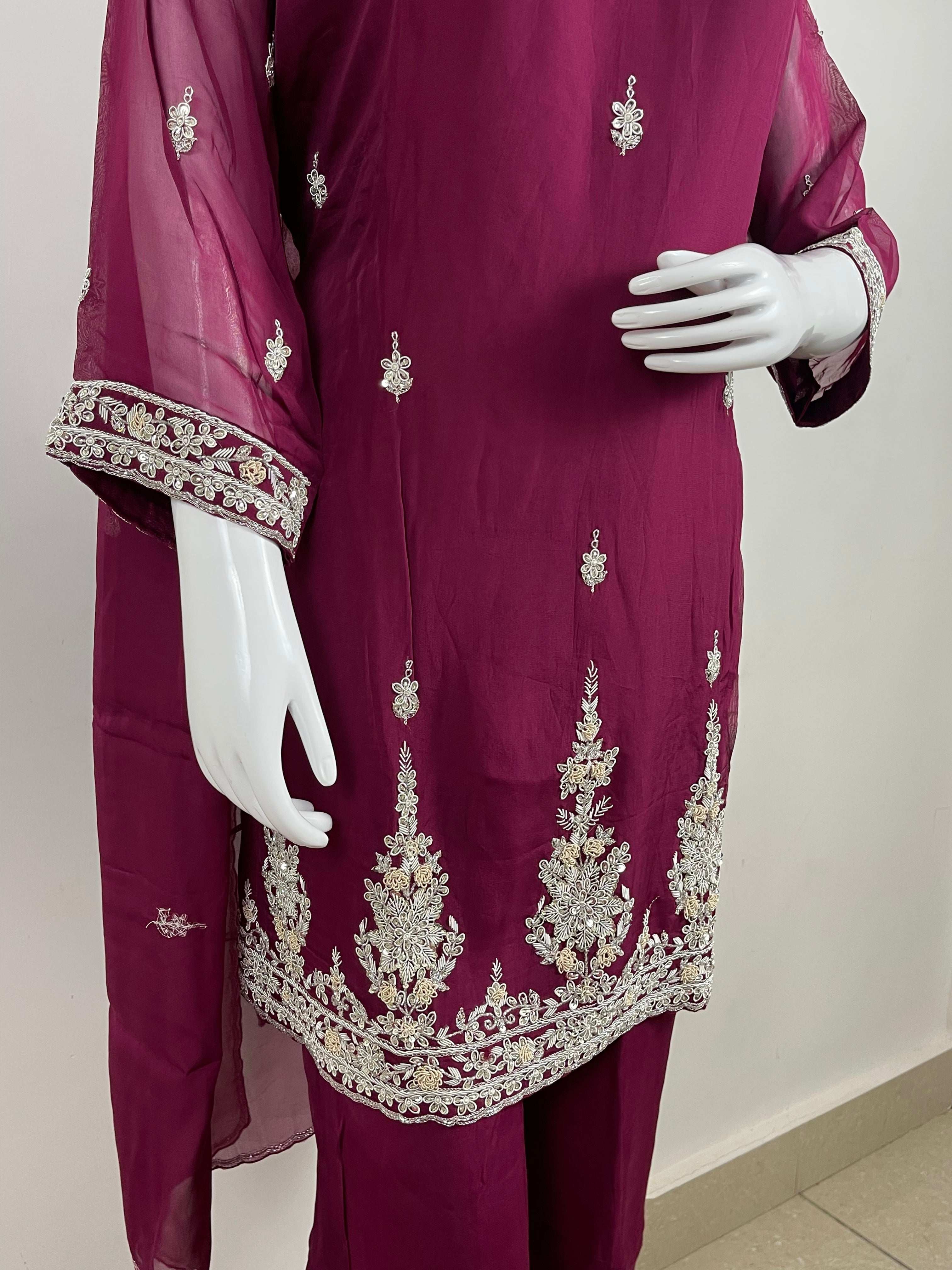 Deep Maroon Suit With zardosi Art Work By SA